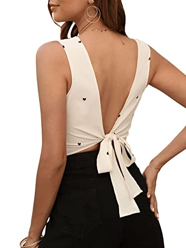 Women's Boho Sleeveless Backless Tie Back Allover Print Crop Tank Tops