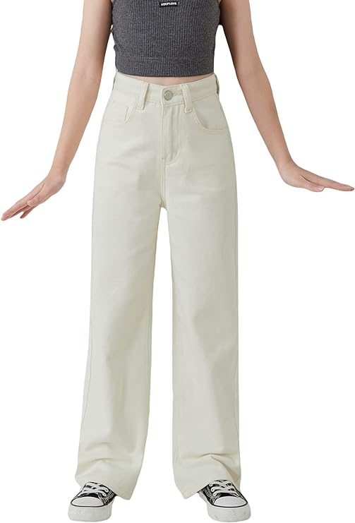 Girls Colorblock High Waist Ripped Jeans Destroyed Denim Pants