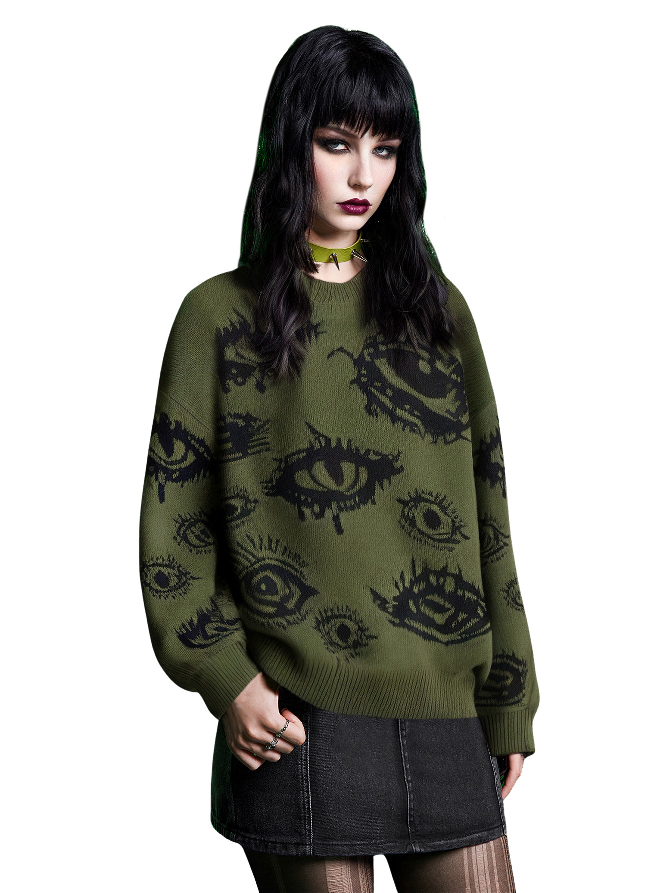 Women's Goth Grunge Punk Halloween Christmas Graphic Print Long Sleeve Drop Shoulder Sweaters Pullover Tops